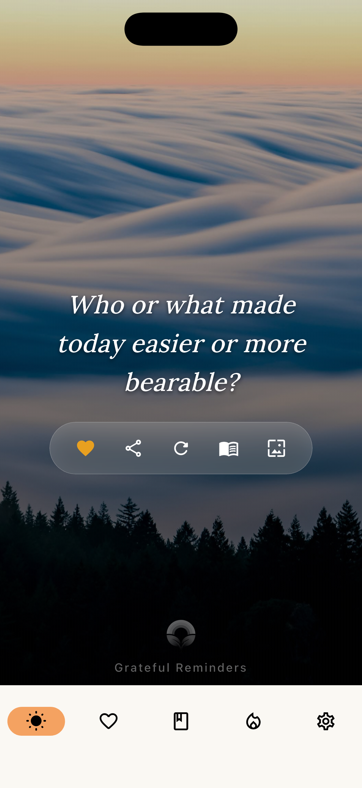 Grateful Reminders home prompt screen